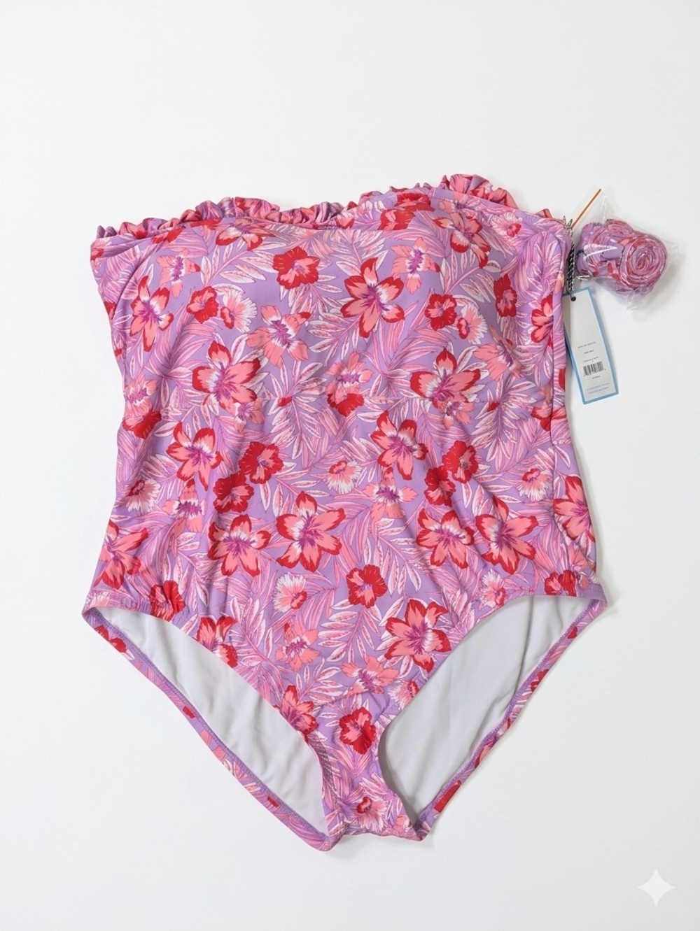 Draper James One Piece Swimsuit 3X NWT Frill Top Purple Floral Strapless Ruffle